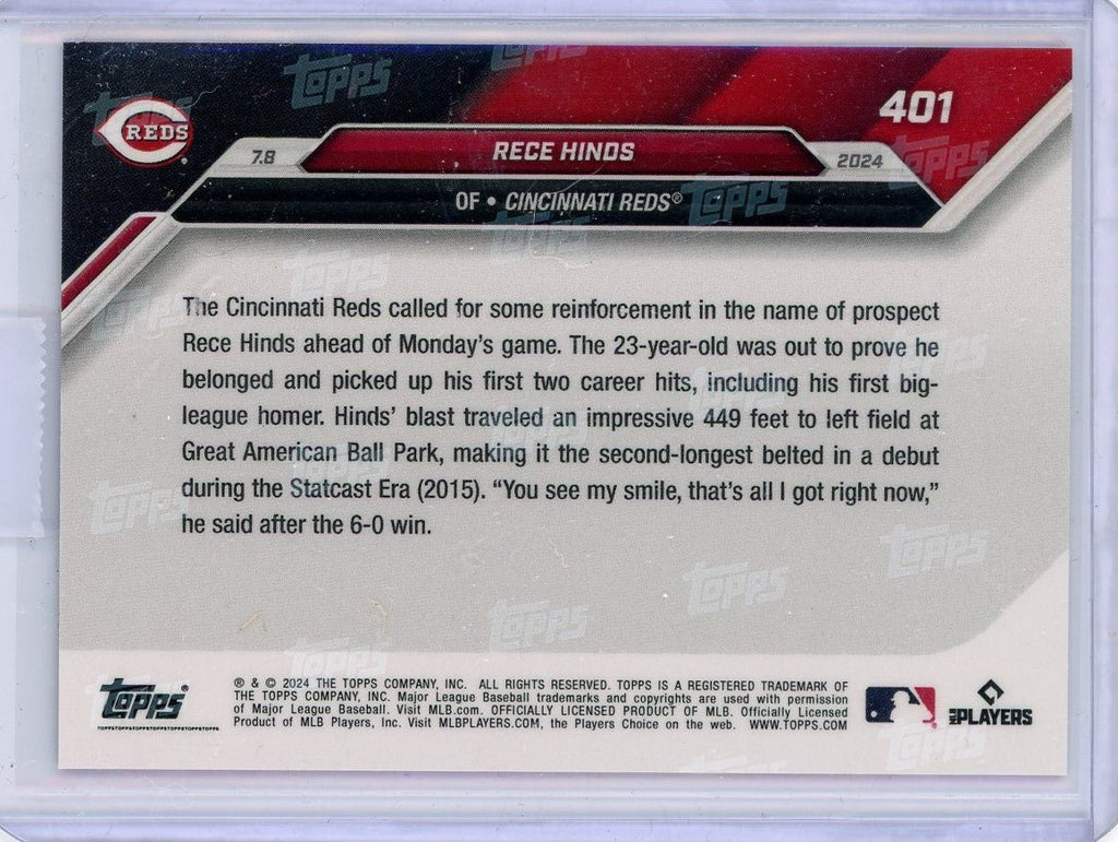 2024 Topps Now Rece Hinds #401 Blue #/49 Rookie RC Baseball Card