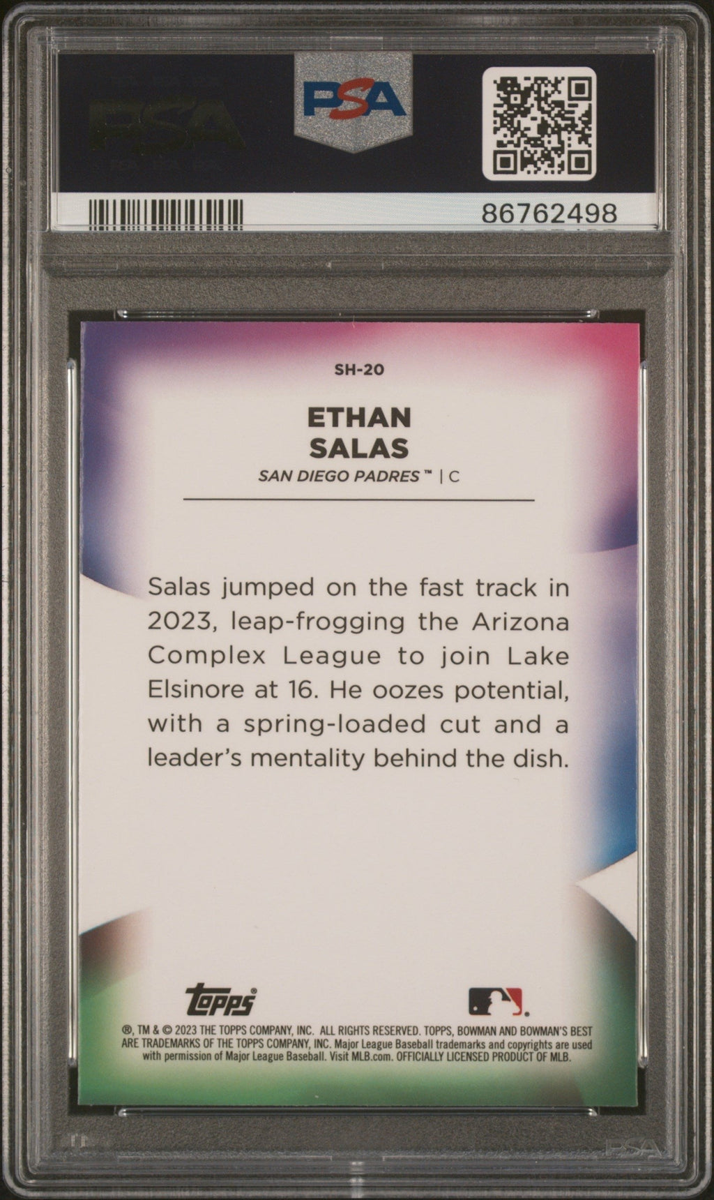 Graded 2023 Topps Bowmans Best Ethan Salas #SH20 Shellacked Rookie RC Baseball Card PSA 10 Gem Mint