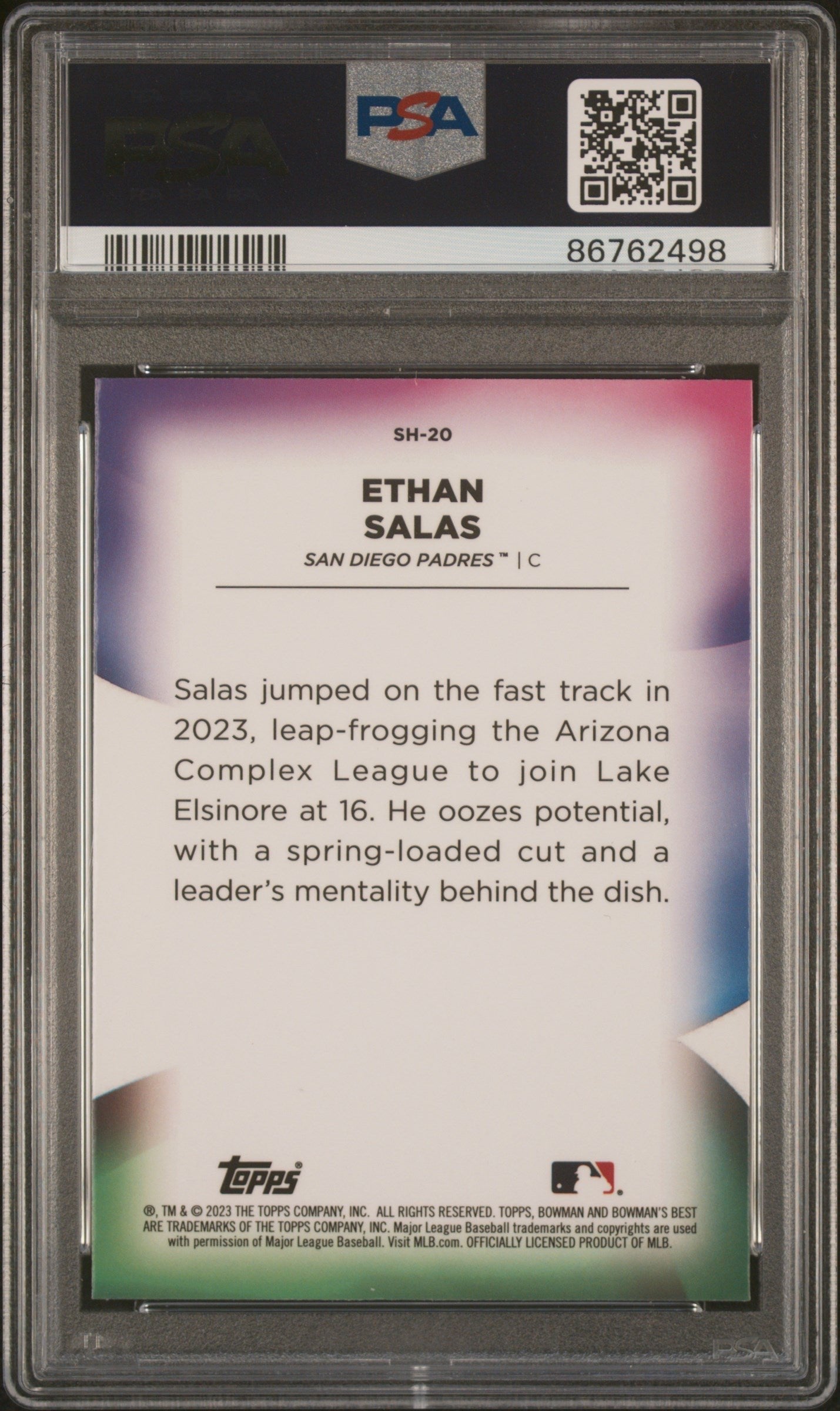 Graded 2023 Topps Bowmans Best Ethan Salas #SH20 Shellacked Rookie RC Baseball Card PSA 10 Gem Mint