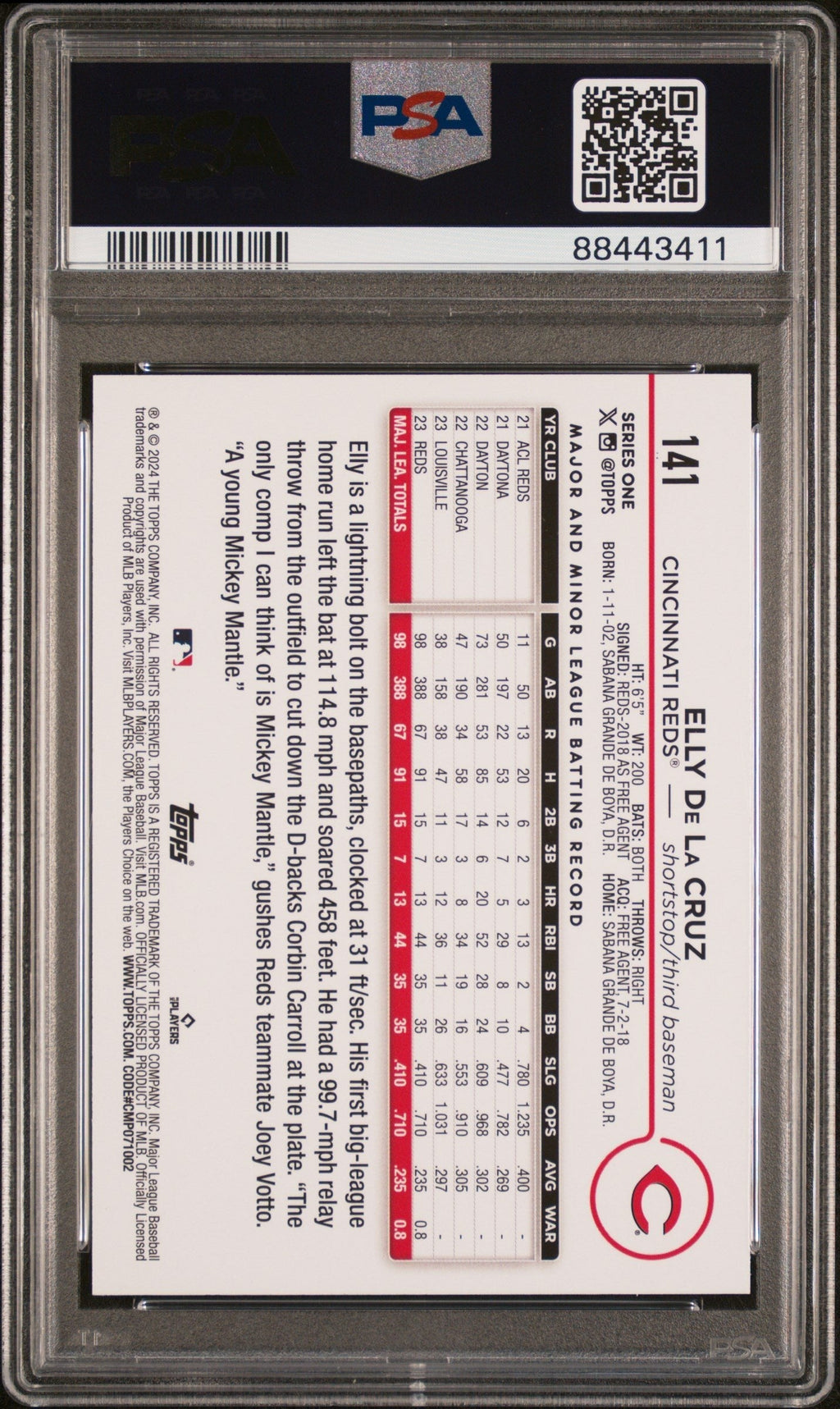 Graded 2024 Topps Elly De La Cruz #141 Yellow Rookie RC Baseball Card PSA 10 Gem Mint