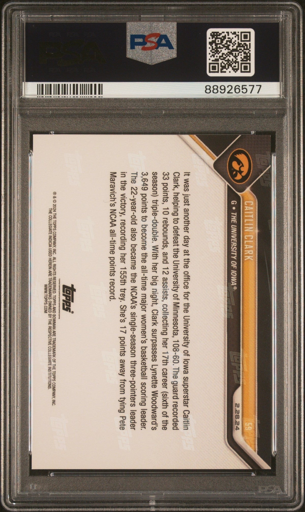 Graded 2023 Topps Bowman U Now Caitlin Clark #59 Rookie RC Basketball Card PSA 10 Gem Mint