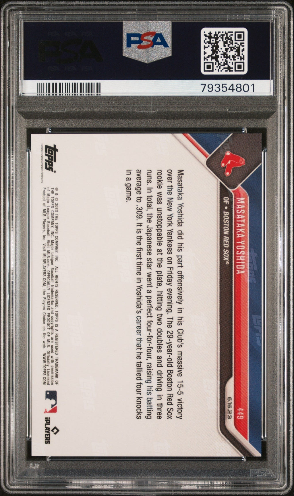 Graded 2023 Topps Now Masataka Yoshida #449 Rookie RC Baseball Card PSA 10 Gem Mint