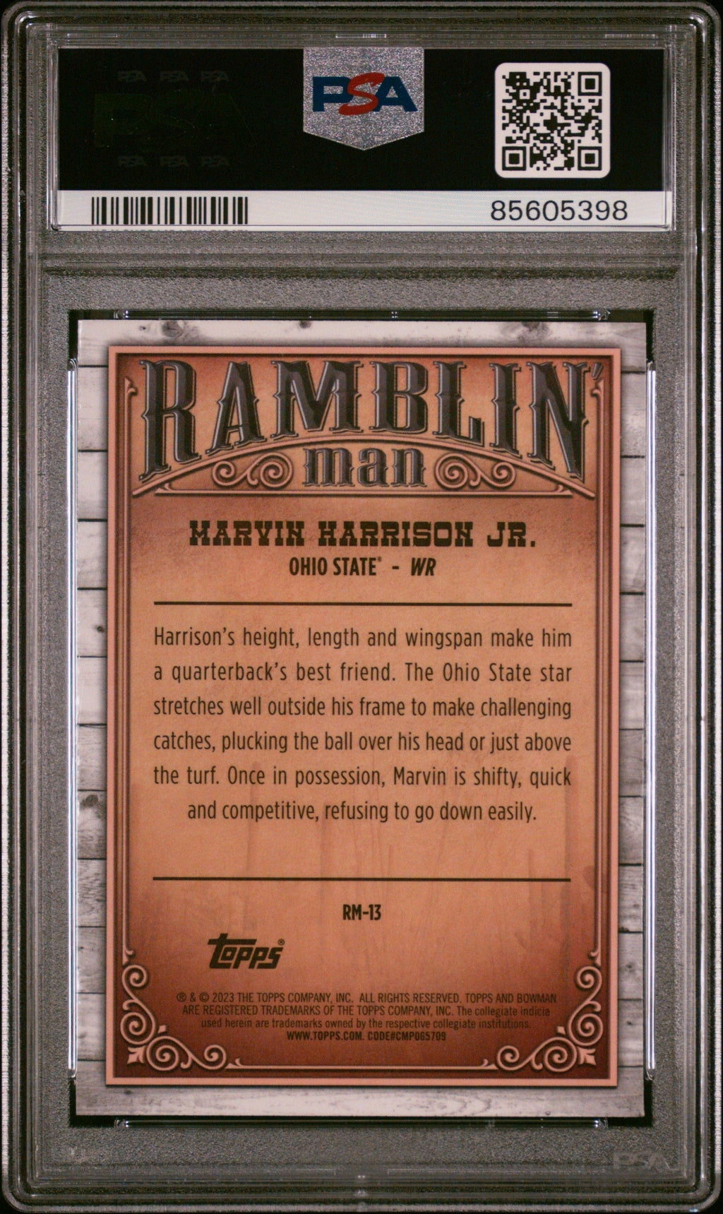 Graded 2023 Topps Bowman U Chrome Marvin Harrison Jr #RM13 Ramblin Man Rookie RC Football Card PSA 10 Gem Mint