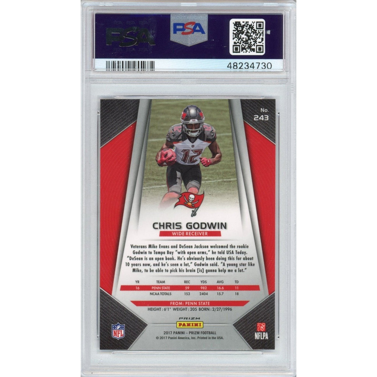 Graded 2017 Panini Prizm Chris Godwin #243 Red White & Blue Rookie RC Football Card PSA 10 Gem Mint
