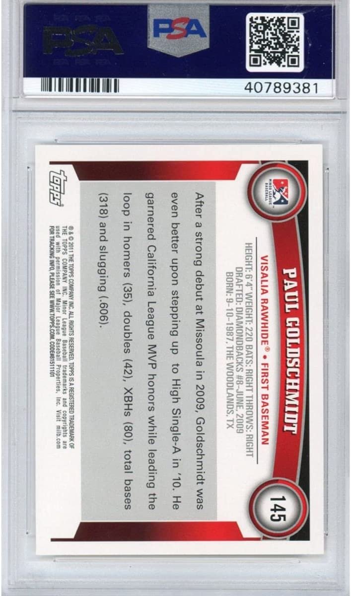 Graded 2011 Topps Pro Debut Paul Goldschmidt #145 Rookie RC Baseball Card PSA 10 Gem Mint
