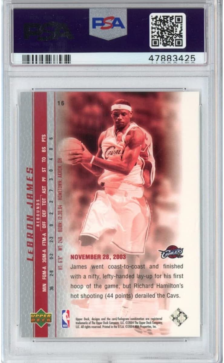 Graded 2003-04 Upper Deck UD LeBron James #16 Phenomenal Beginning Rookie RC Basketball Card PSA 10 Gem Mint