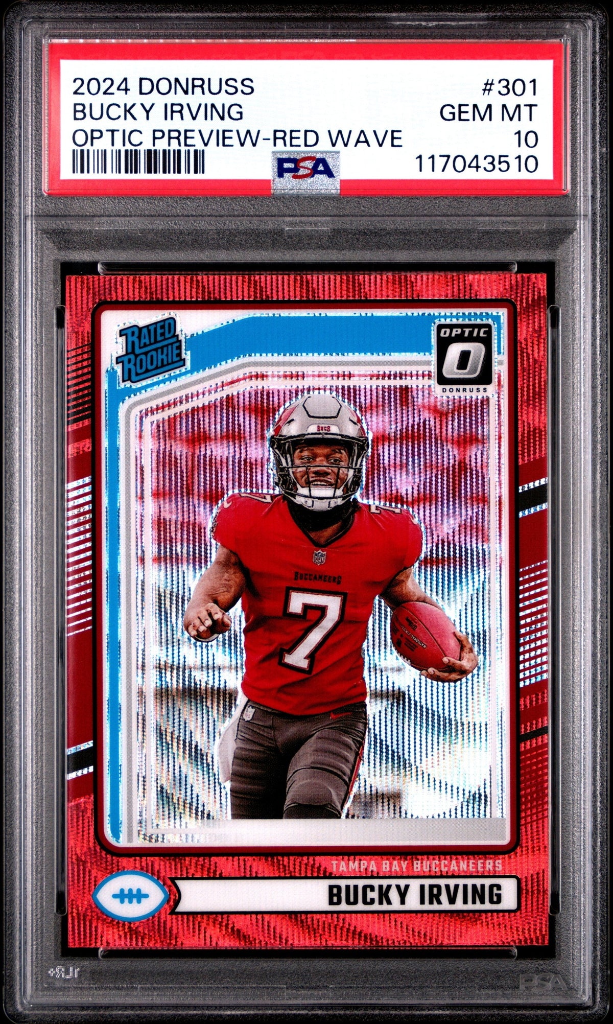 Graded 2024 Panini Donruss Bucky Irving #301 Optic Preview Red Wave Rookie RC Football Card PSA 10 Gem Mint