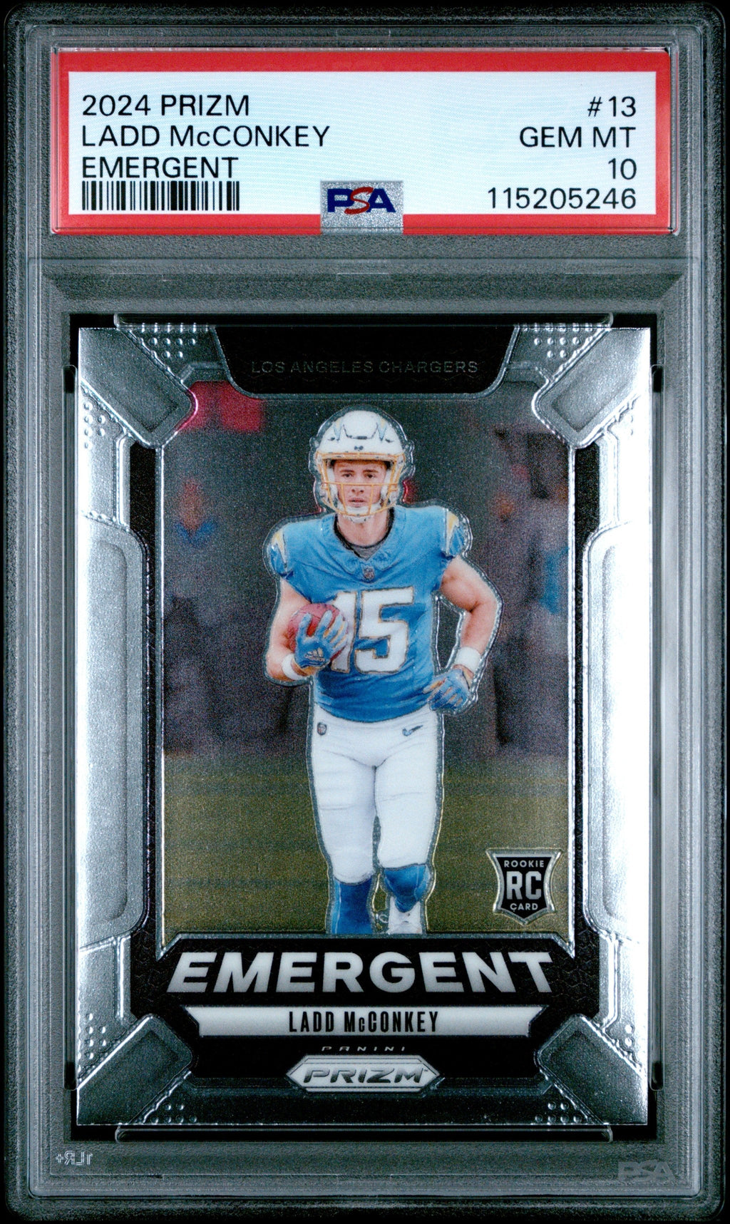 Graded 2024 Panini Prizm Ladd McConkey #13 Emergent RC Football Card PSA 10 Gem Mint