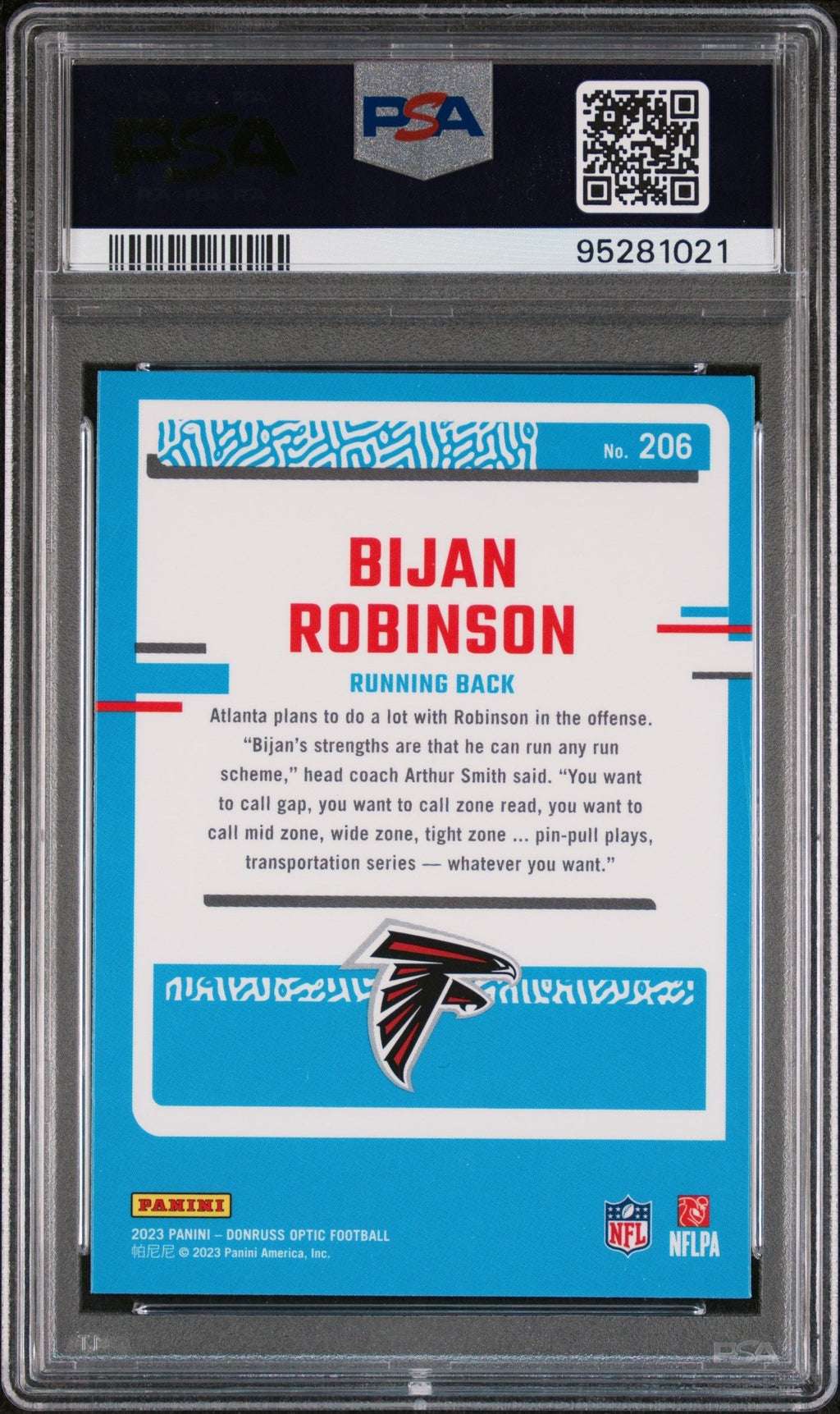 Graded 2023 Panini Donruss Optic Bijan Robinson #206 Rookie RC Football Card PSA 10 Gem Mint
