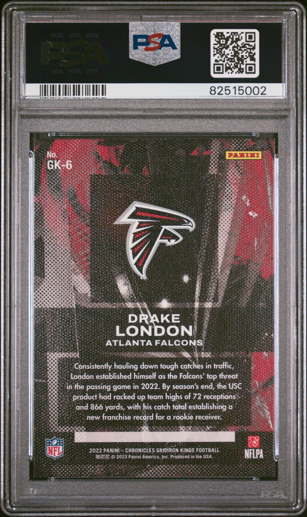 Graded 2022 Panini Chronicles Drake London #GK6 Gridiron Kings Rookie RC Football Card PSA 10 Gem Mint