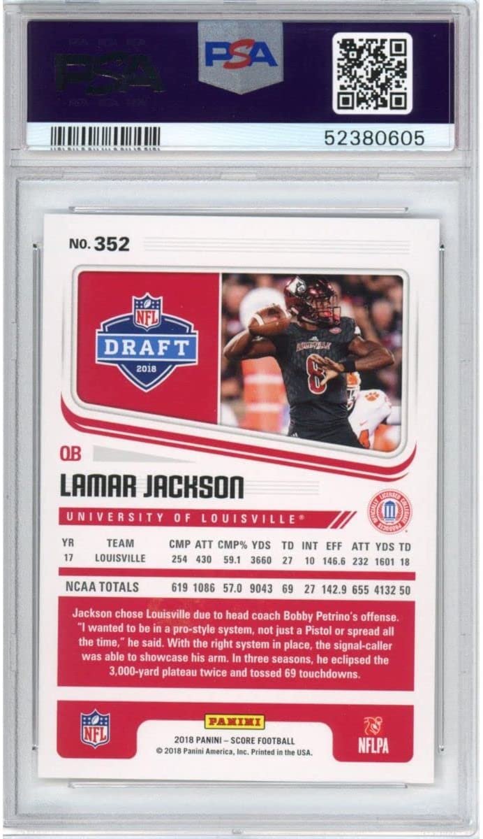 Graded 2018 Panini Score Lamar Jackson #352 Rookie RC Football Card PSA 10 Gem Mint