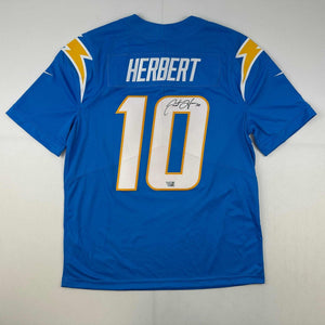 Autographed/Signed Justin Herbert Los Angles LA Chargers Powder Blue Authentic Elite Football Jersey Fanatics COA