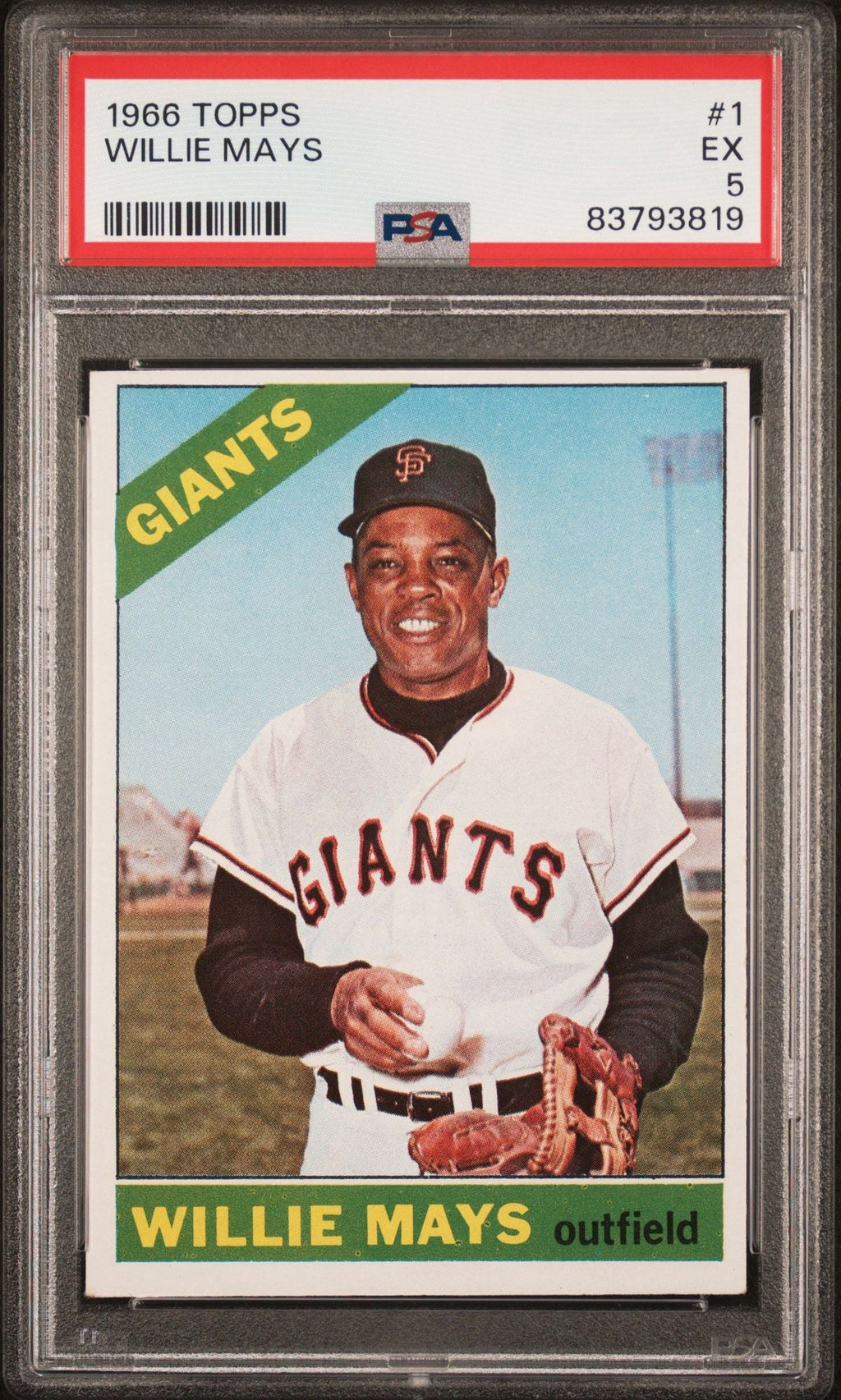Graded 1966 Topps Willie Mays #1 Baseball Card PSA 5 Excellent