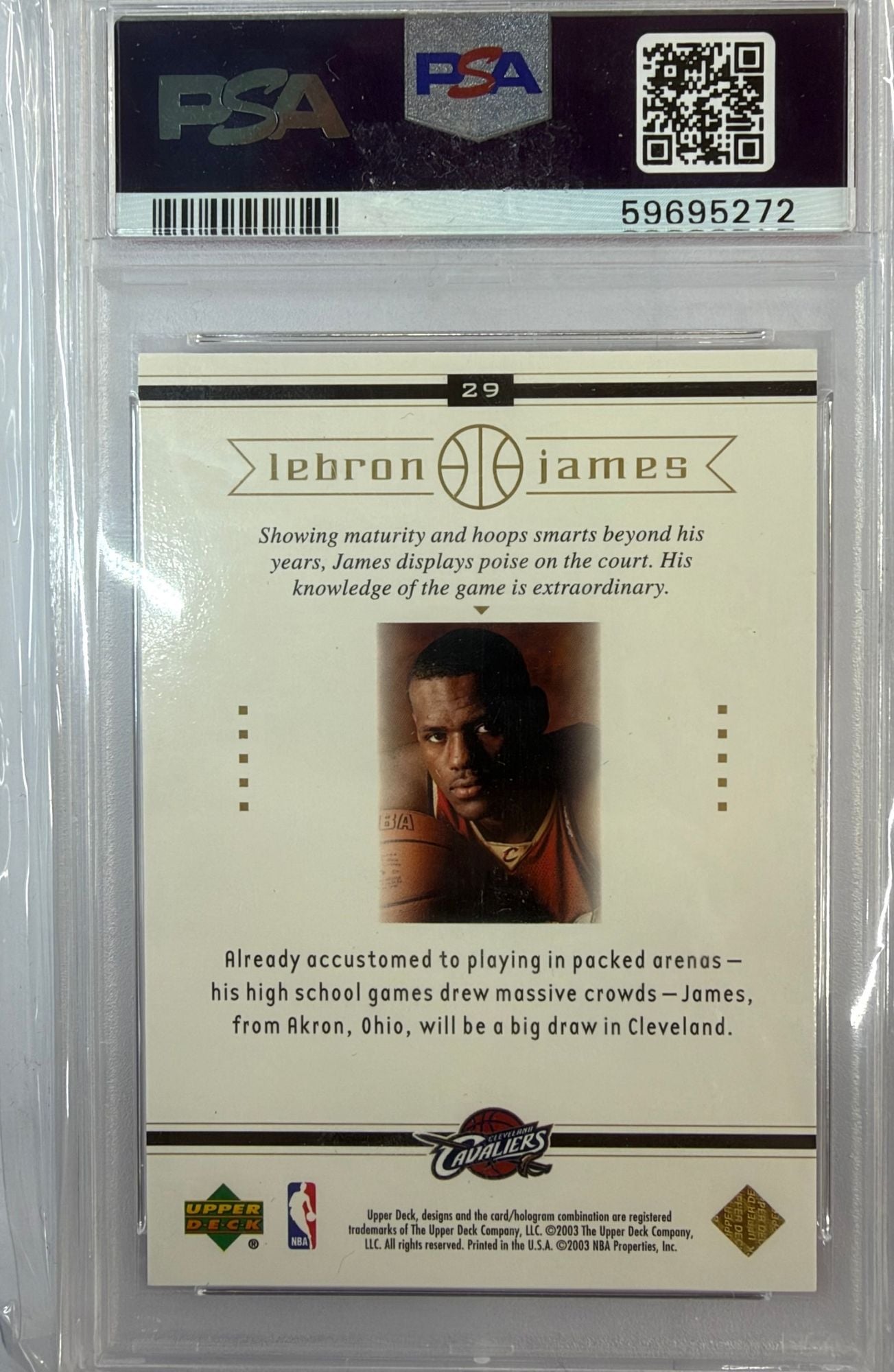 Graded 2003-04 Upper Deck LeBron James #29 Box Set Rookie RC Basketball Card PSA 10 Gem Mint