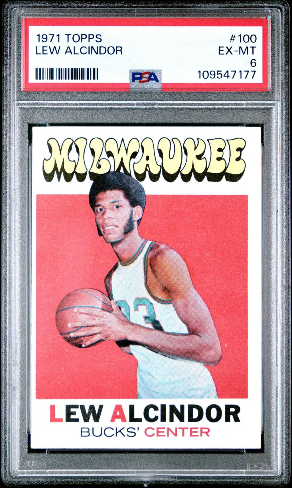 Graded 1971 Topps Lew Alcindor Kareem Abdul-Jabbar #100 Basketball Card PSA 6 EX-MT