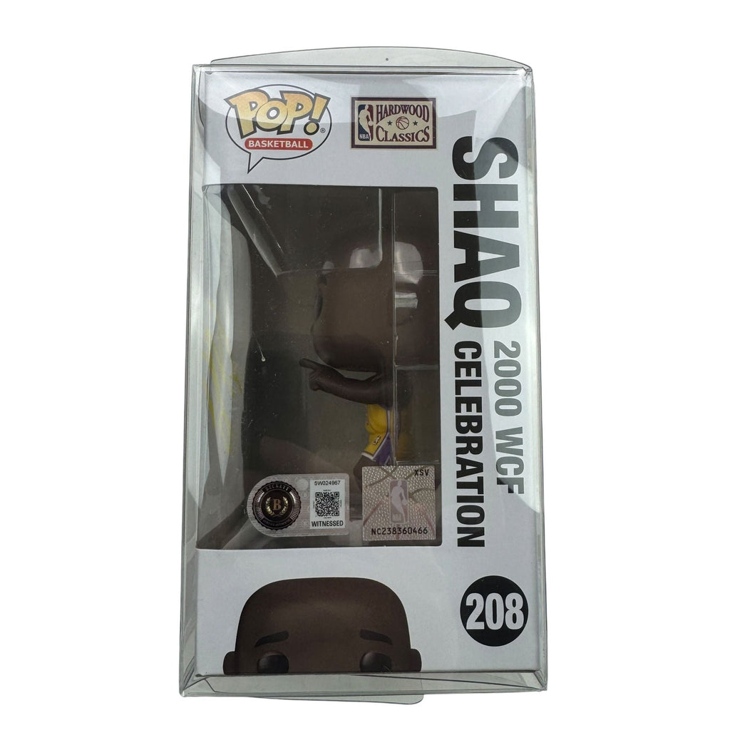 Autographed/Signed Shaq Shaquille O'Neal Los Angeles Lakers Basketball Funko Pop #208 Figurine Beckett BAS COA