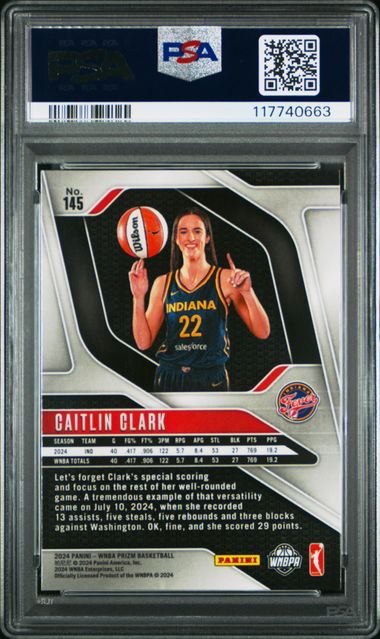 Graded 2024 Panini Prizm Caitlin Clark #145 Ice Rookie RC Basketball Card PSA 10 Gem Mint