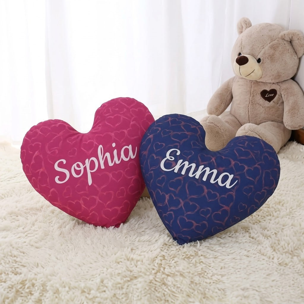Personalized Heart Pillow with Name | Pink or Blue | 40x40cm & 45x45cm | Cotton filling