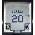 Framed Autographed/Signed Jorge Posada 35x39 New York Grey Baseball Jersey Beckett BAS COA