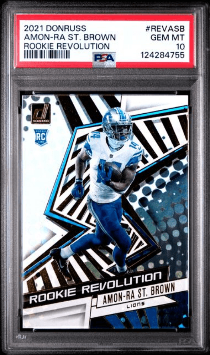 Graded 2021 Panini Donruss Amon-Ra St. Brown #REVASB Rookie Revolution Rookie RC Football Card PSA 10 Gem Mint