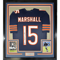 Framed Autographed/Signed Brandon Marshall 35x39 Chicago Blue Football Jersey Beckett BAS COA