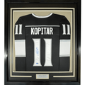 Framed Autographed/Signed Anze Kopitar 35x39 Los Angeles LA Black Hockey Jersey JSA COA