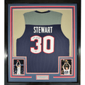 Framed Autographed/Signed Breanna Stewart 35x39 UConn Connecticut Blue College Basketball Jersey JSA COA