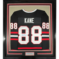 Framed Autographed/Signed Patrick Kane 35x39 Chicago Black Hockey Jersey JSA COA