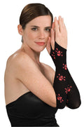 Women's Sexy Black and Red Skull Cross Bones Fingerless Arm Warmer Gloves