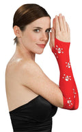 Women's Sexy Red with White Skull Cross Bones Fingerless Arm Warmer Gloves