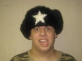 Winter  Black Bomber Hat with Black Fur and White Star