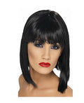 Smiffys Womens Black Glam Wig Short Blunt with Fringe
