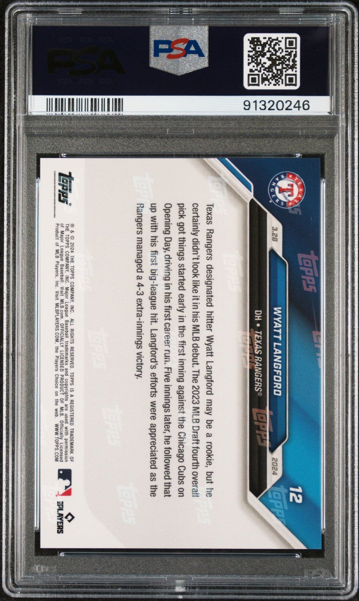Graded 2024 Topps Now Wyatt Langford #12 Rookie RC Baseball Card PSA 10 Gem Mint