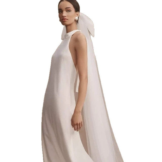 New Minimalist White Double-layer Tulle Bridal Veil With A Bow