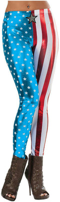 Shiny Patriotic Women's Marvel Universe Captain America Adult Metallic Leggings