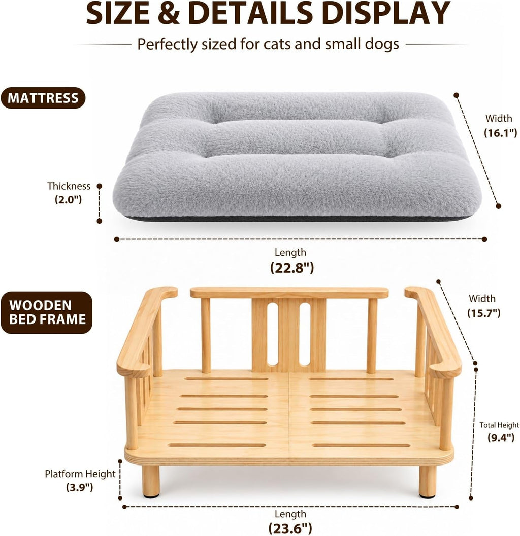Elevated Cat & Small Dog Bed – Plush Mattress, Up to 60 lbs