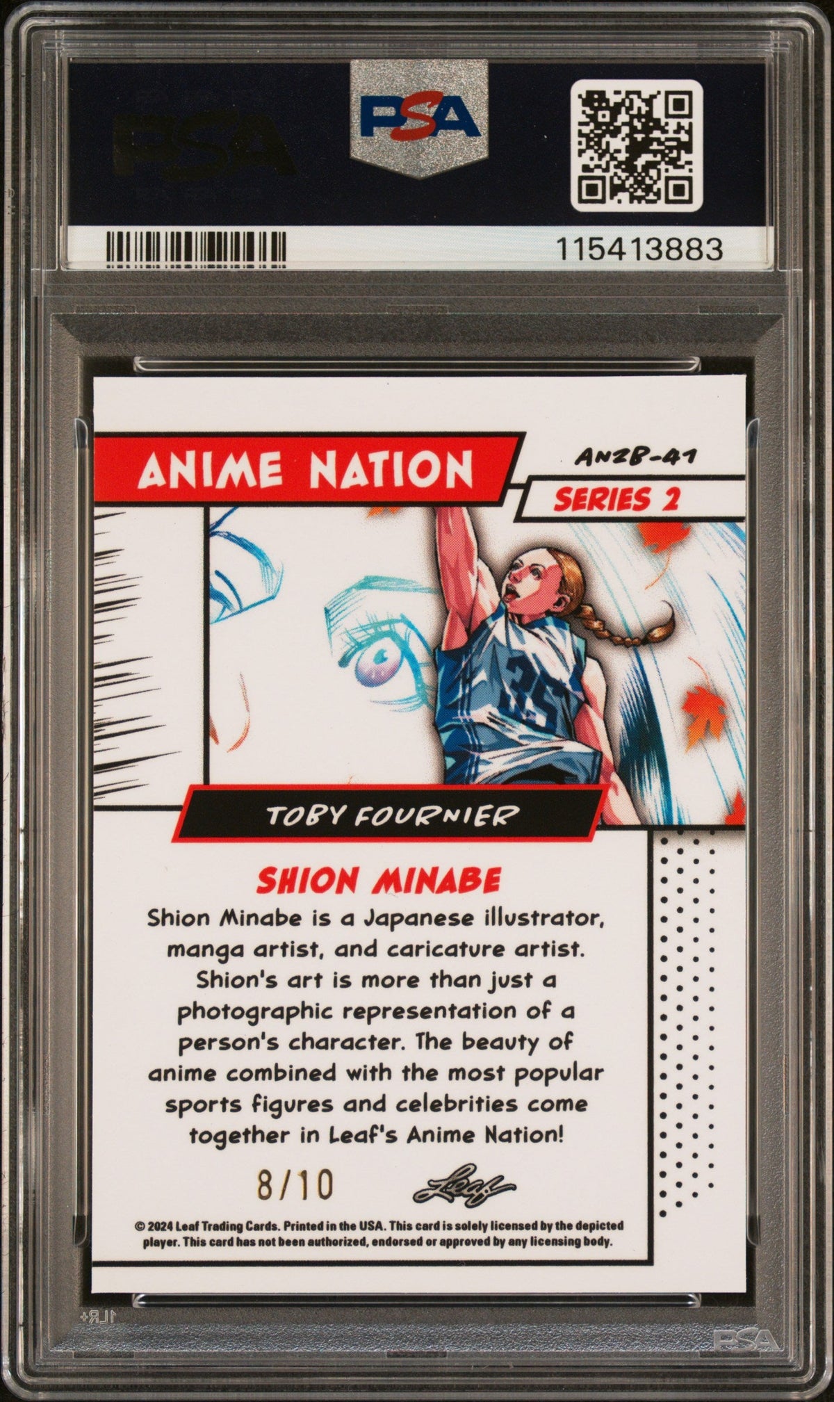 Graded 2025 Leaf Web Exclusives Toby Fournier #41 Anime Nation Series 2 Pink /10 Basketball Card PSA 8 Near Mint