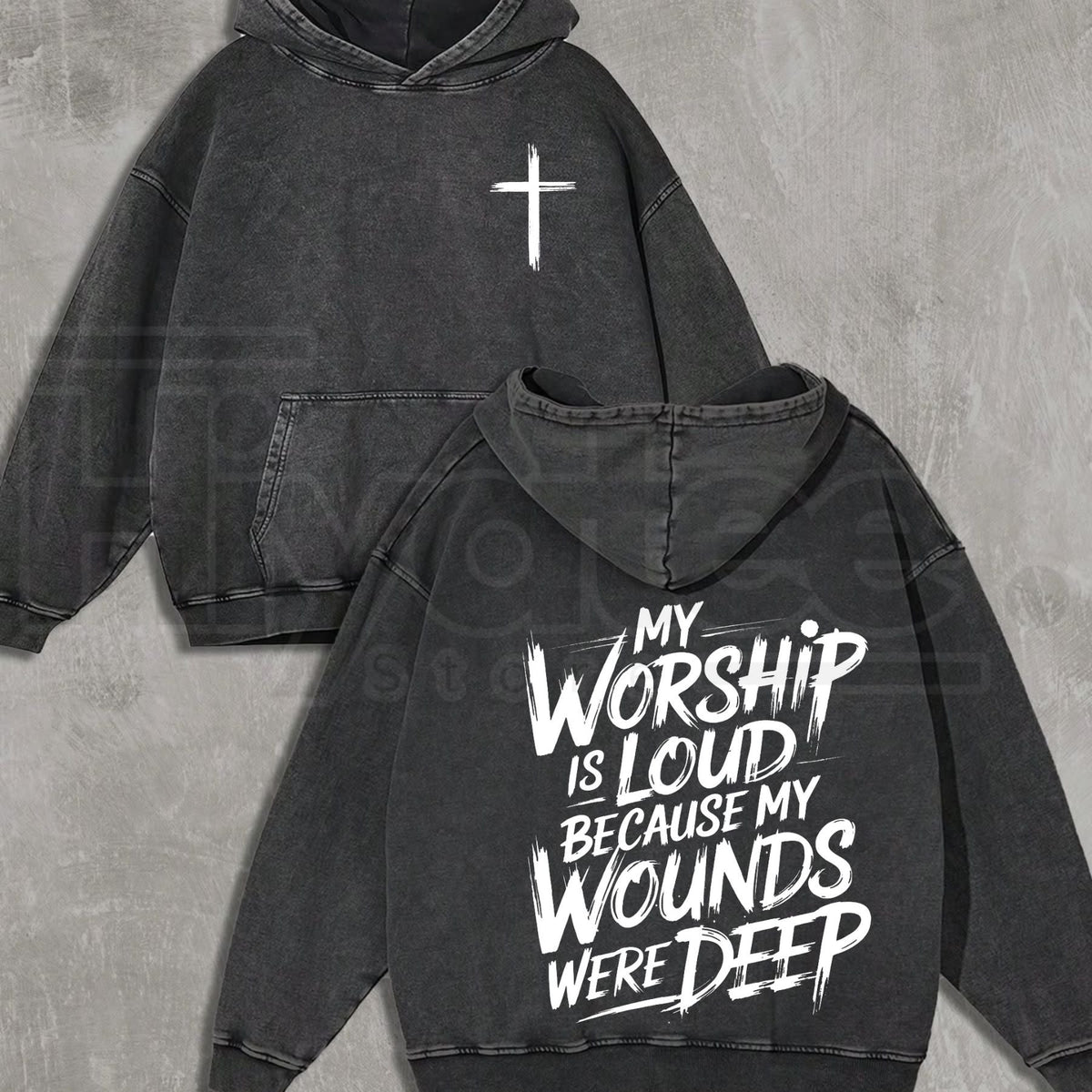 My Worship Is Loud Heavyweight Washed Hoodie – Vintage Graphic Christian Sweatshirt
