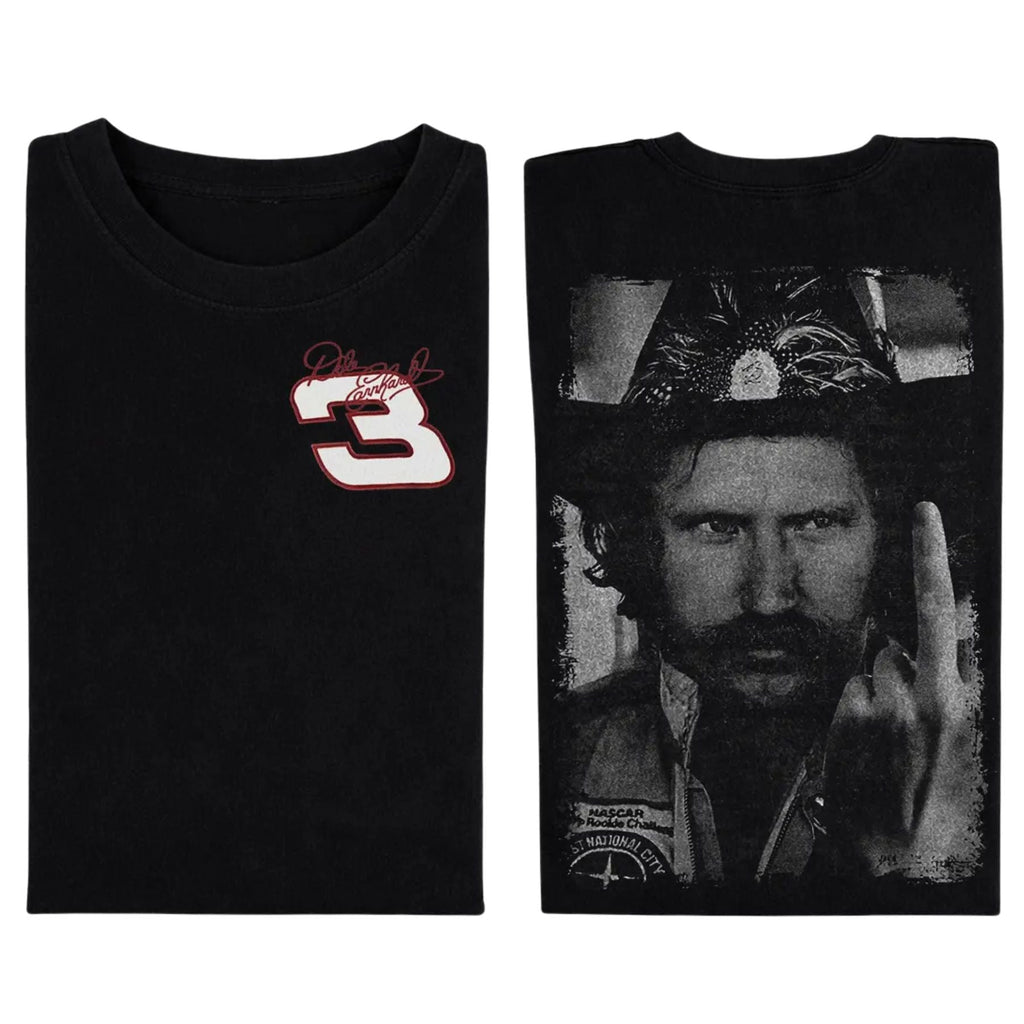Dale Earnhardt "The Intimidator" Middle Finger T-Shirt – Vintage Style Racing Graphic Tee, NASCAR Legend Top, Made in USA