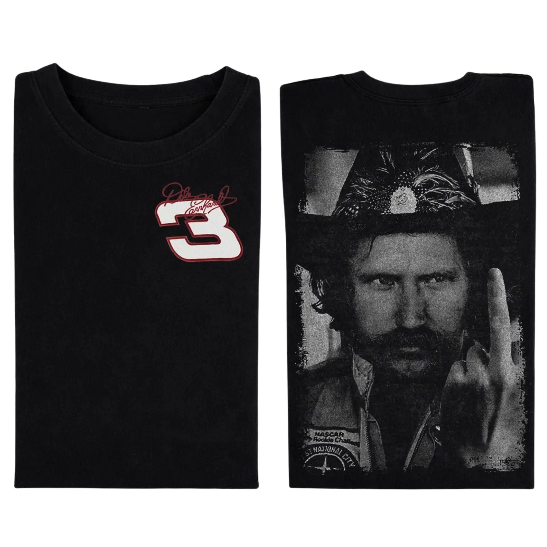 Dale Earnhardt "The Intimidator" Middle Finger T-Shirt – Vintage Style Racing Graphic Tee, NASCAR Legend Top, Made in USA