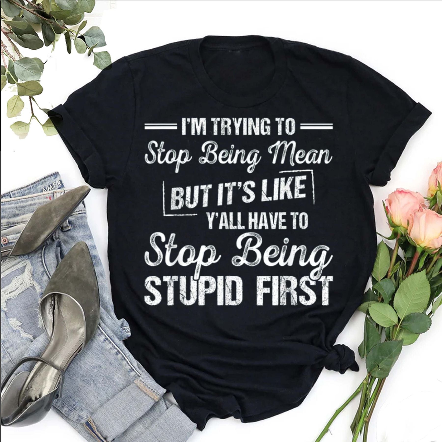 "Striving To Be Kinder" Universal Humor T-Shirt – Relatable Sarcastic Graphic Tee, Premium 100% Cotton Soft Breathable Top, Made in USA