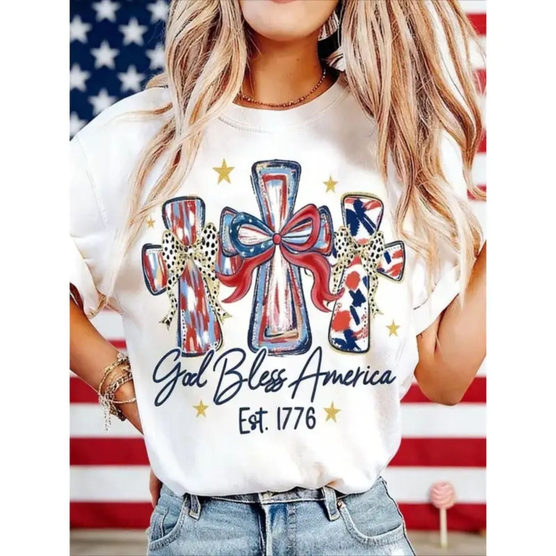 "God Bless America" USA 250th Anniversary T-Shirt – Patriotic Graphic Tee, Unisex Cotton Commemorative Shirt