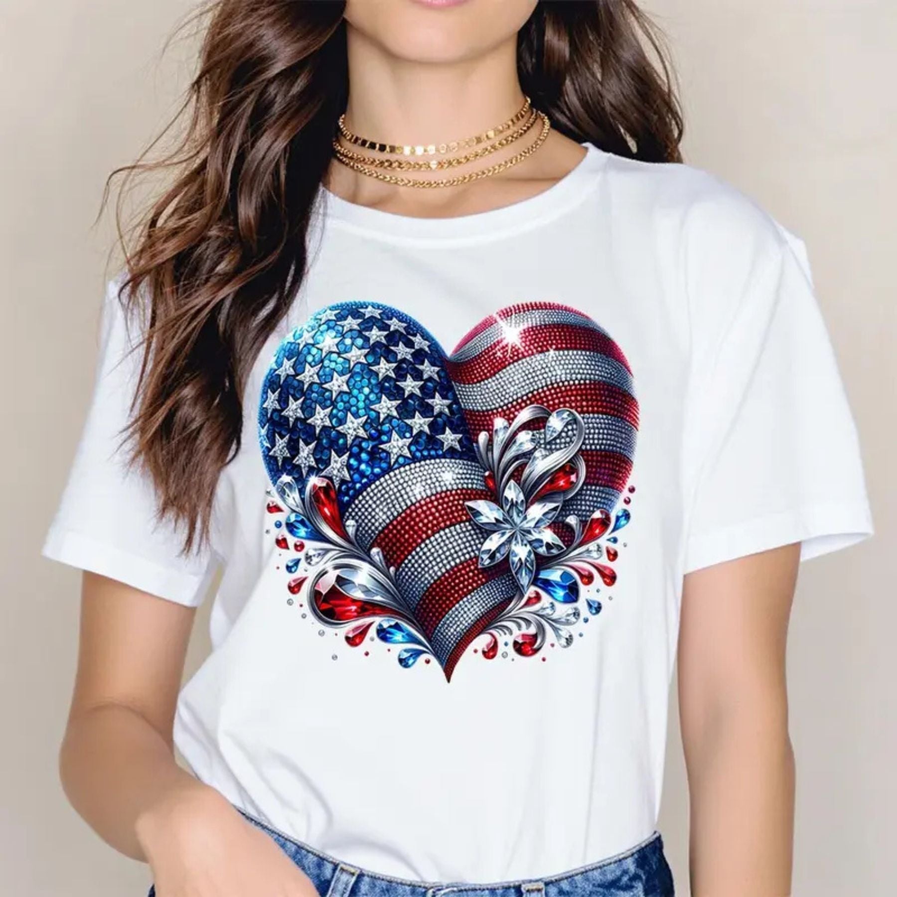 American Flag Heart T-Shirt – Patriotic USA Graphic Tee, Red White and Blue Unisex Cotton Shirt