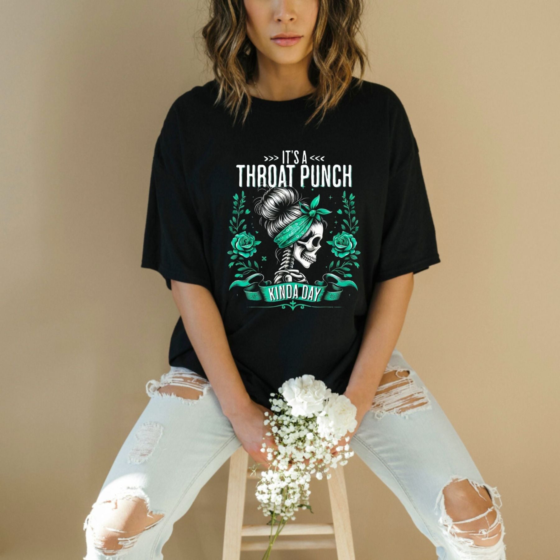 "It's That Kind of Day" Skull & Roses T-Shirt – Edgy Biker Style Graphic Tee, Unisex Cotton Shirt
