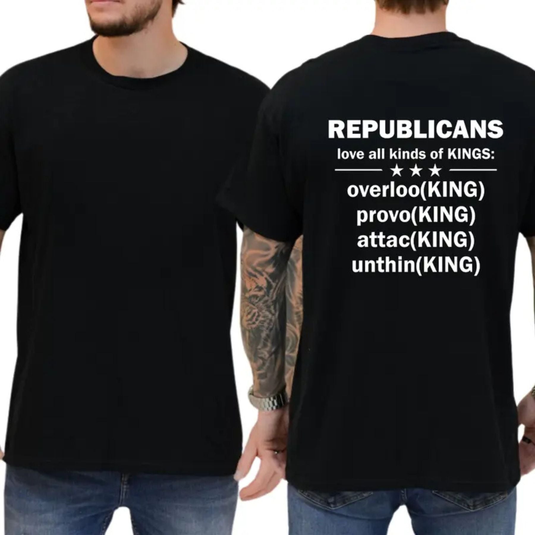 "Republicans Love Kings" Funny Sarcastic Political T-Shirt – Bold Liberal Statement Graphic Top, Urban Streetwear Satire Tee