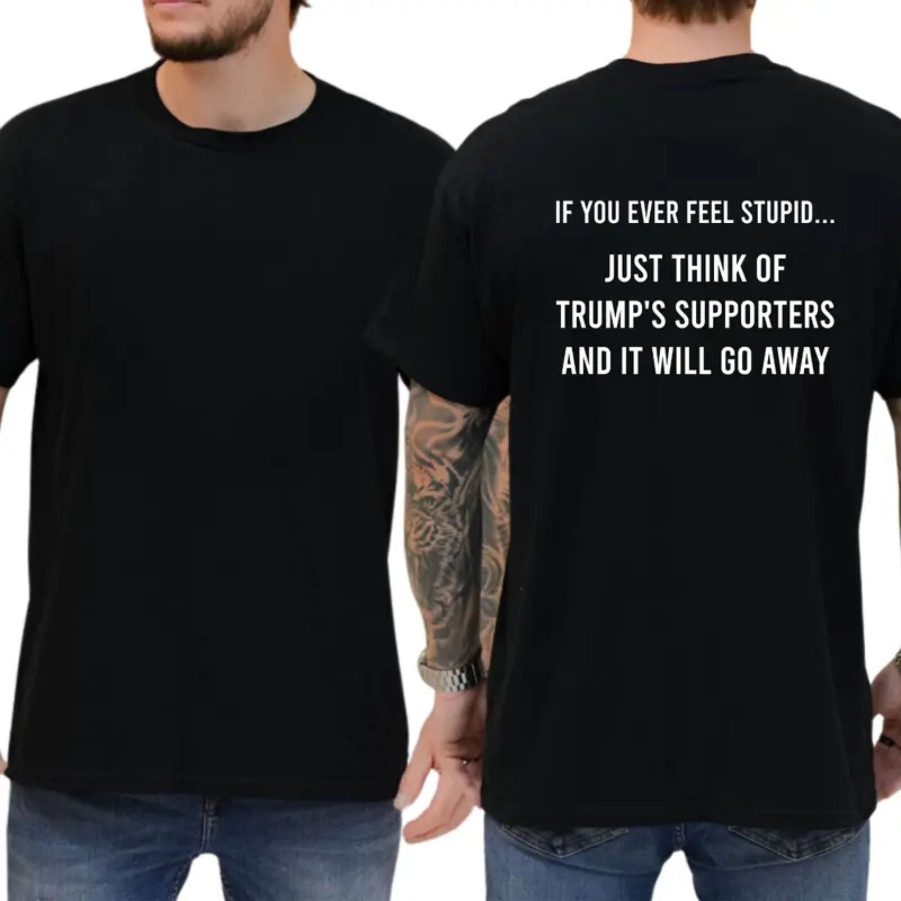 "Think Of Trump's Supporters" Funny Sarcastic Liberal T-Shirt – Bold Progressive Statement Graphic Top, Urban Political Satire Tee
