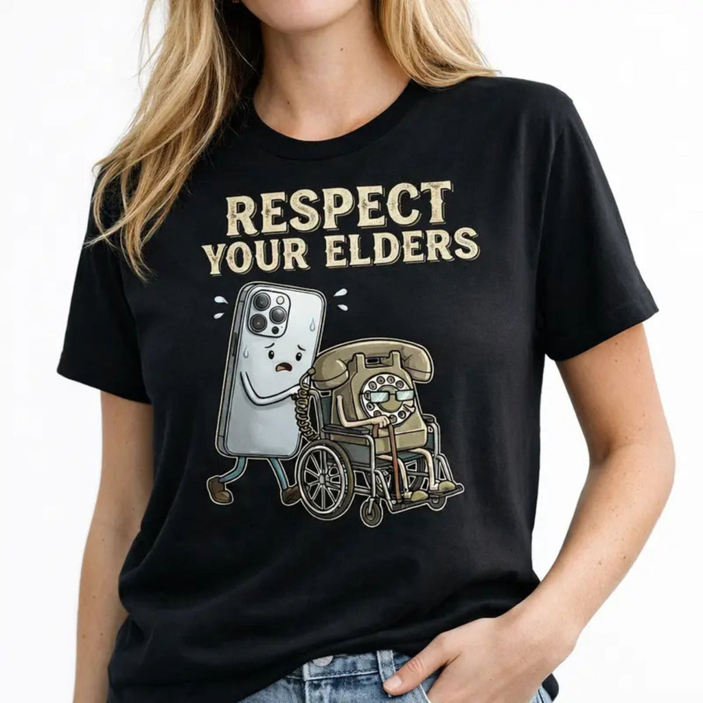"Respect Your Elders" Floppy Disk T-Shirt – Funny Retro Tech Graphic Tee, Unisex Cotton Shirt