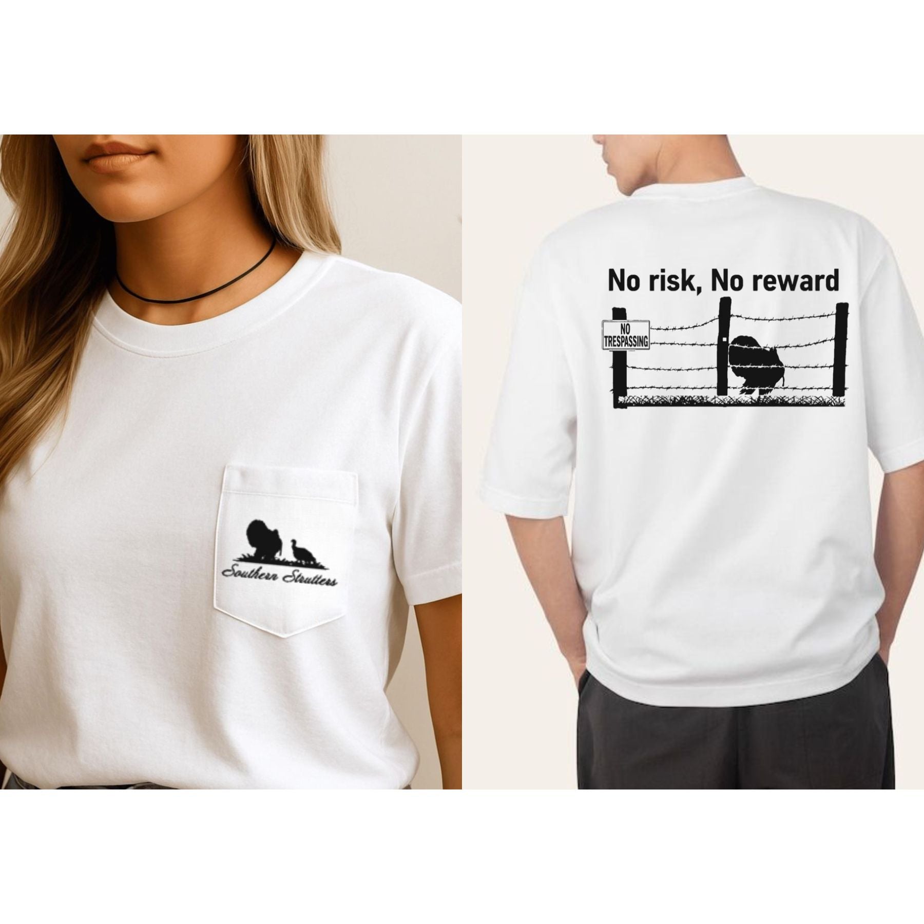 "No Risk No Reward" Wild Turkey Hunting T-Shirt – Vintage Strutting Turkey Graphic Tee, Premium 100% Cotton Hunter Gift, Made in USA