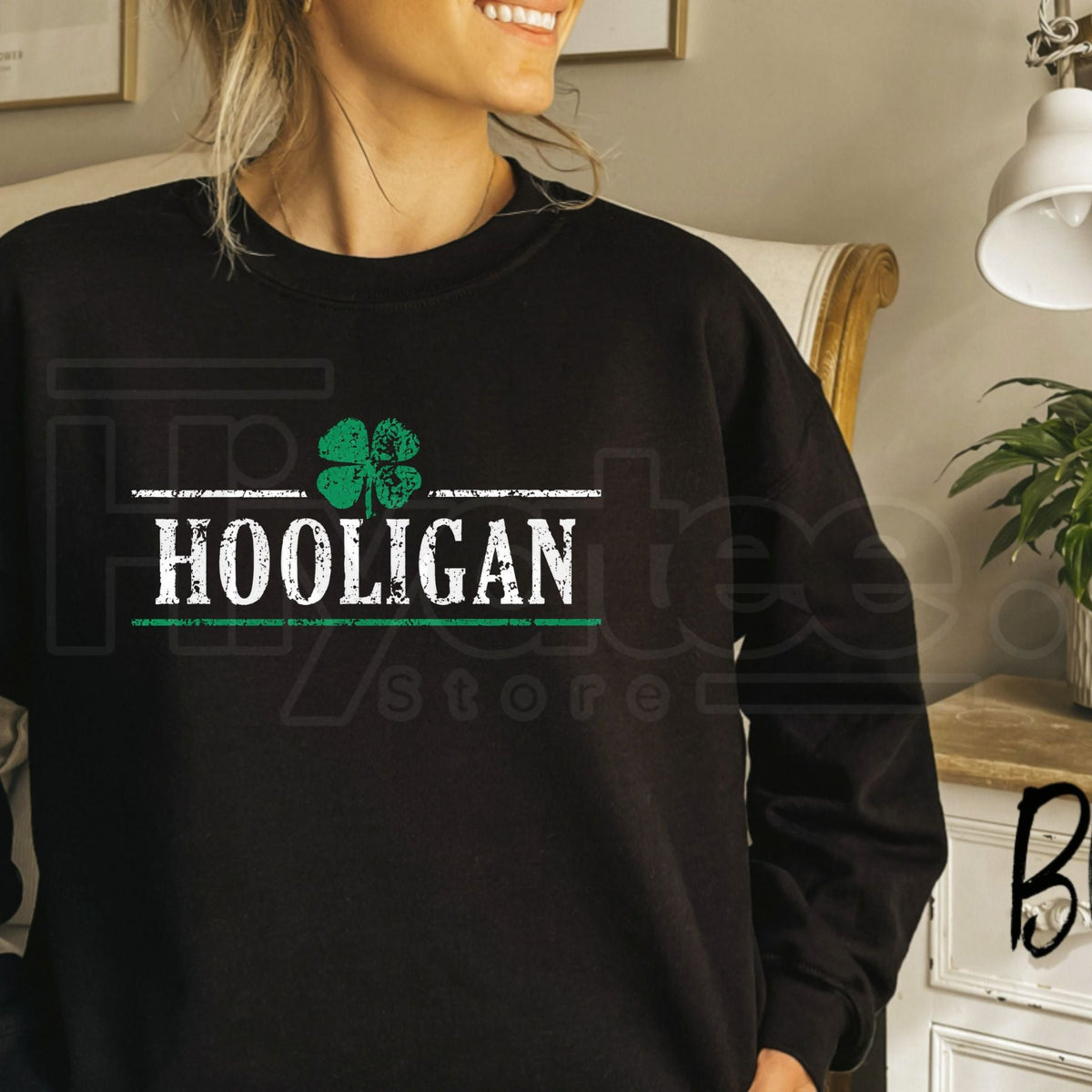 Crazy Dog Hooligan Shamrock Sweatshirt, Funny St. Patrick's Day Drinking Graphic Pullover