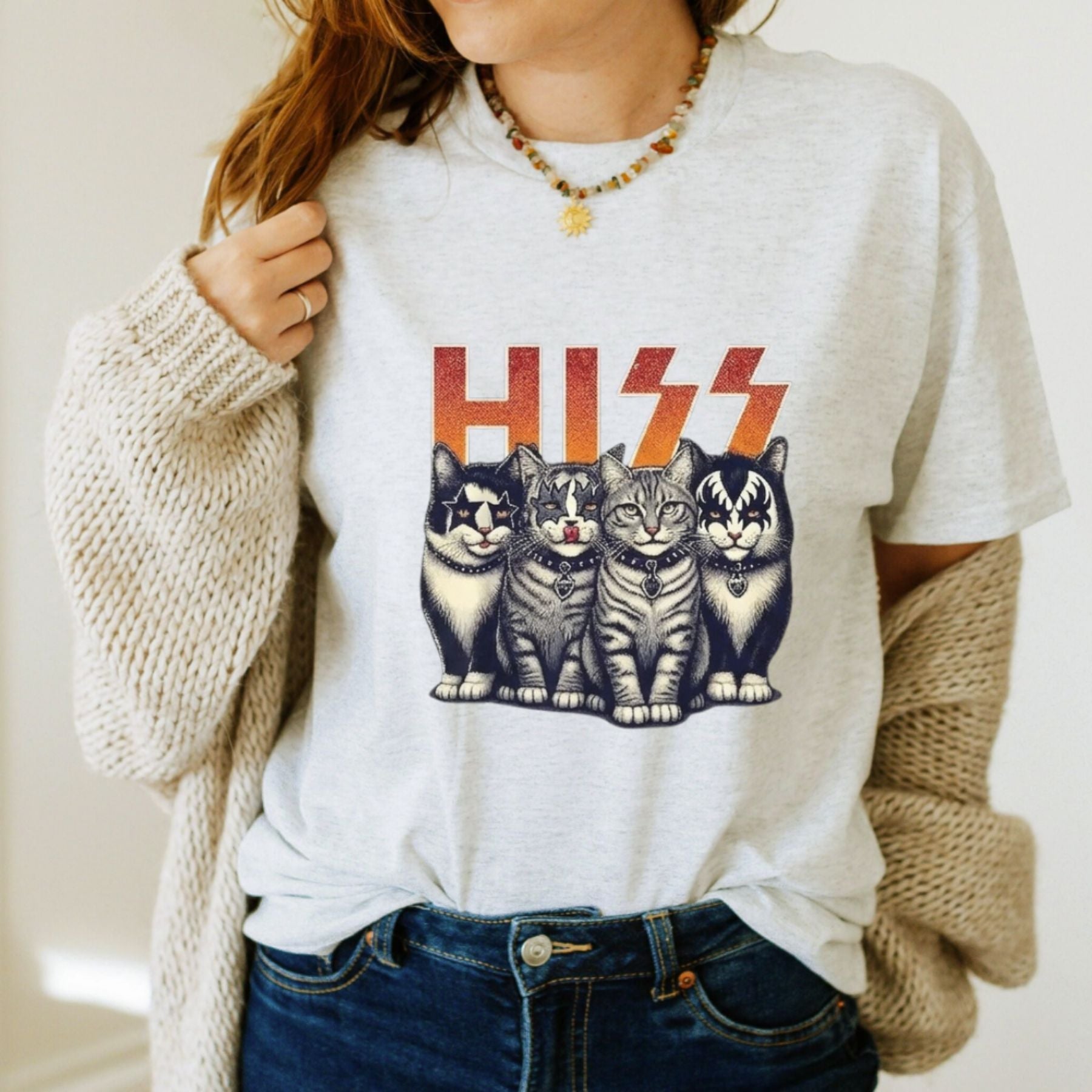 Hiss Funny Cats Rock T-Shirt – Kittens Rock Band Parody Graphic Tee, Unisex Cotton Shirt